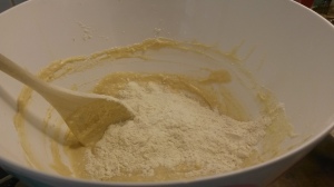 mixing in the flour